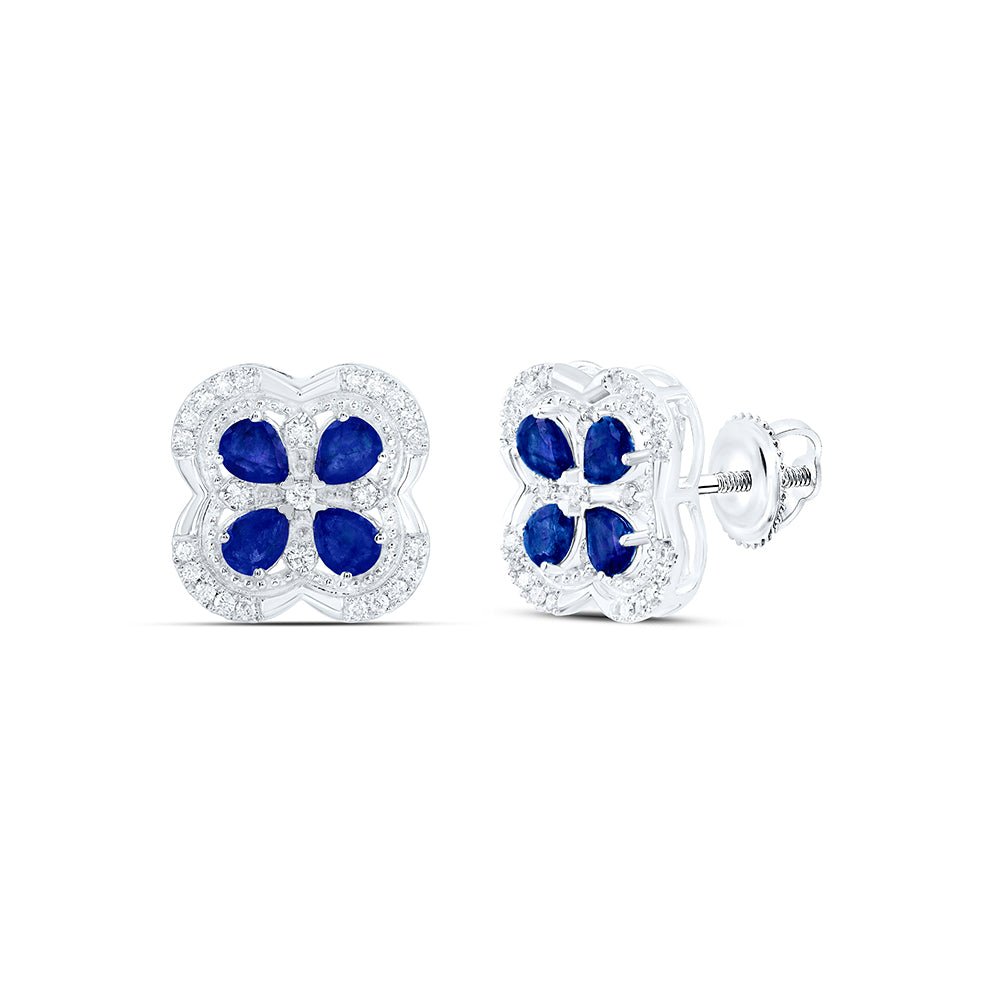 14K White Gold Blue Sapphire Earrings for Everyday Wear with Elegant Styling - Splendid Jewellery