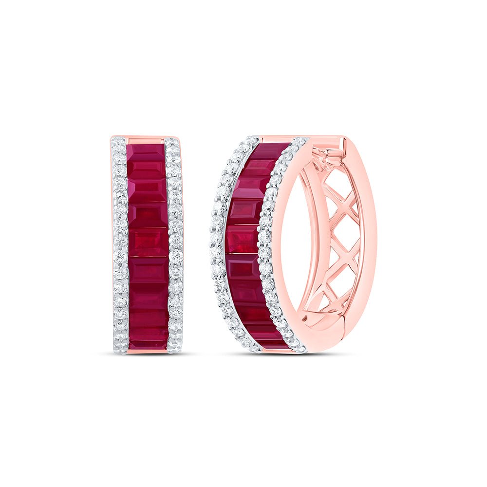 14K Rose Gold Ruby Hoop Earrings 1/3 Cttw - Splendid Jewellery