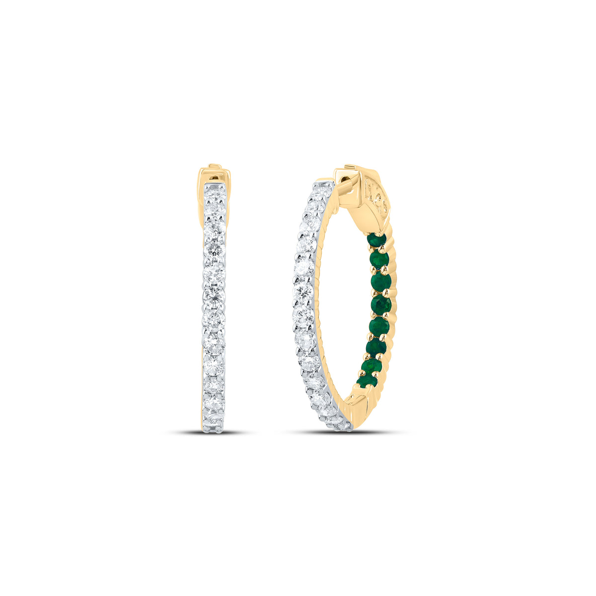 Emerald Hoop Earrings in 14K Yellow Gold - Splendid Jewellery