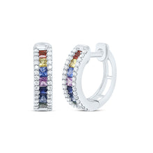 Load image into Gallery viewer, 14K White Gold Elegant Hoop Earrings with Sapphire - Splendid Jewellery