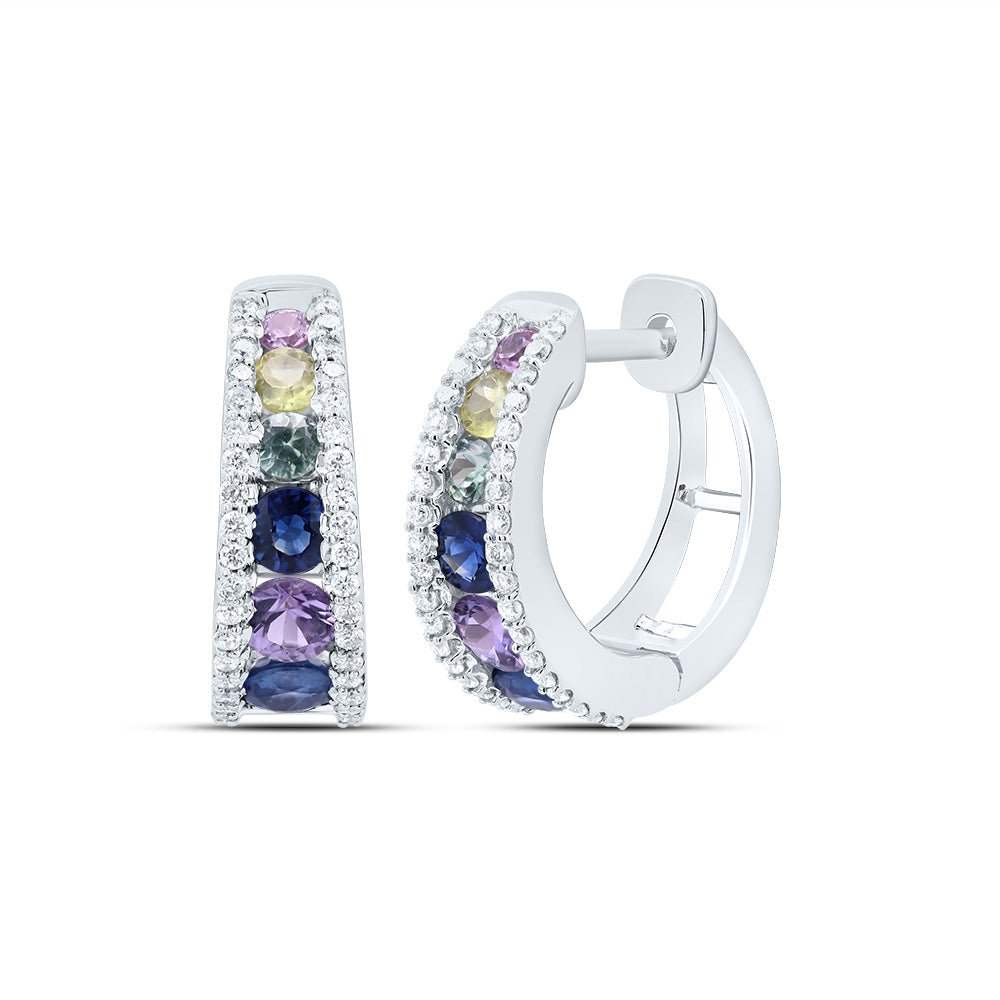 14K White Gold Sapphire Hoop Earrings - Splendid Jewellery