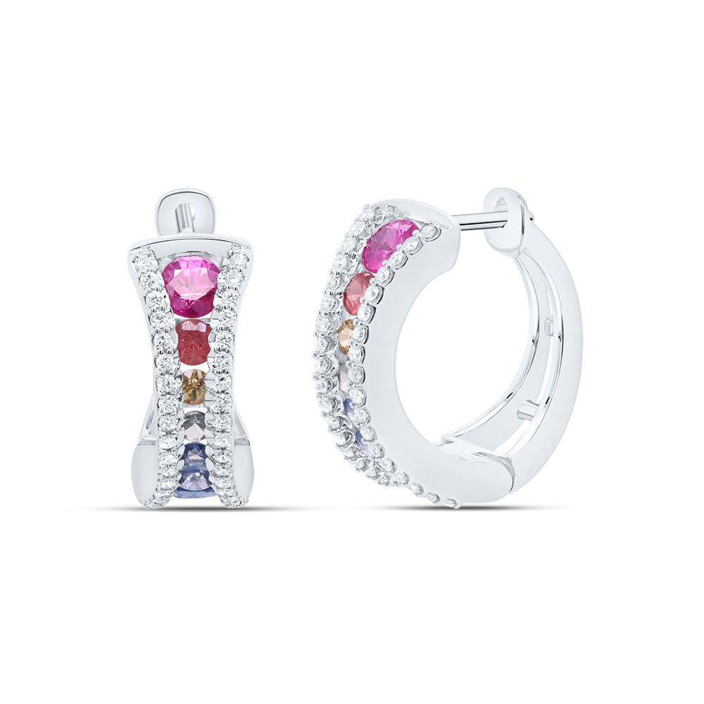 Sapphire Hoop Earrings in 14K White Gold - Splendid Jewellery