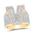 10K White Yellow Diamond Initial "V" Men's Ring 1 1/2 Cttw | Natural Diamonds