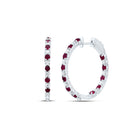 14K White Gold Elegant Hoop Earrings with Ruby - Splendid Jewellery