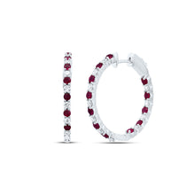 Load image into Gallery viewer, 14K White Gold Elegant Hoop Earrings with Ruby - Splendid Jewellery