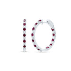 14K White Gold Elegant Hoop Earrings with Ruby - Splendid Jewellery