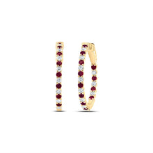 Load image into Gallery viewer, 14K Yellow Gold Ruby Hoop Earrings 7/8 Cttw - Splendid Jewellery