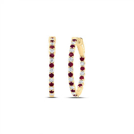 14K Yellow Gold Ruby Hoop Earrings 7/8 Cttw - Splendid Jewellery