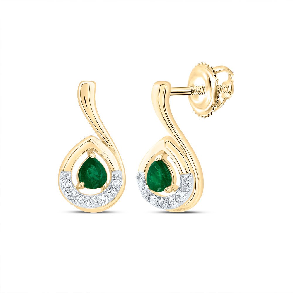 14K Yellow Gold Emerald Earrings 1/20 Cttw - Splendid Jewellery