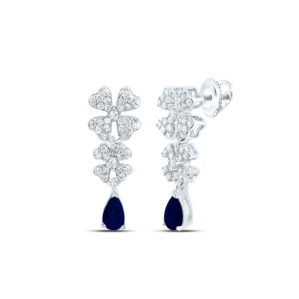 14K White Gold Gift - Ready Blue Sapphire Earrings Gift Edition - Splendid Jewellery