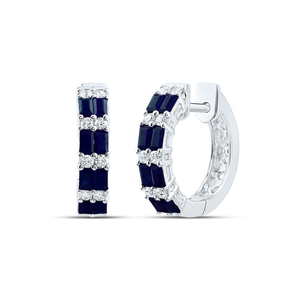 Baguette Blue Sapphire Hoop Earrings 1/4 Cttw - Splendid Jewellery