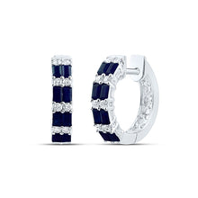Load image into Gallery viewer, Baguette Blue Sapphire Hoop Earrings 1/4 Cttw - Splendid Jewellery
