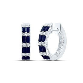 Baguette Blue Sapphire Hoop Earrings 1/4 Cttw - Splendid Jewellery