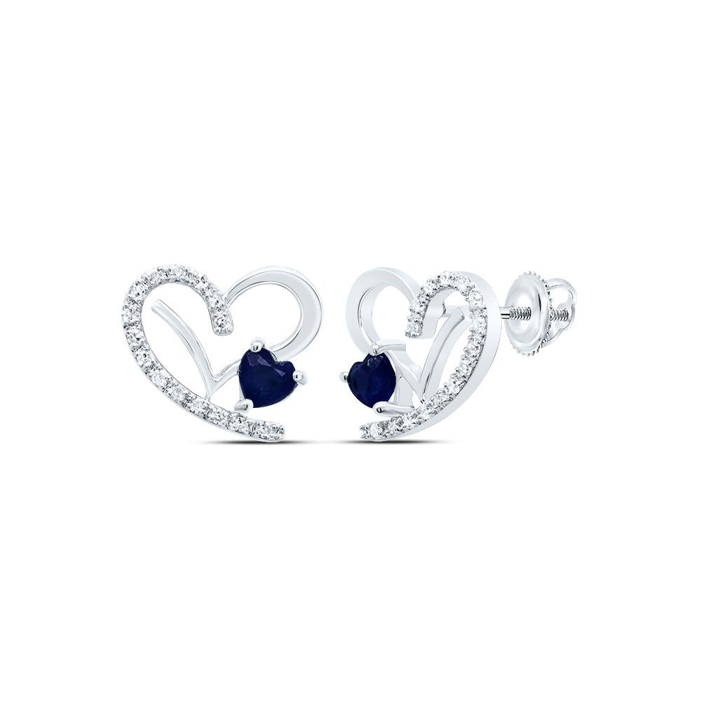 Heart Blue Sapphire Earrings in 14K White Gold - Splendid Jewellery