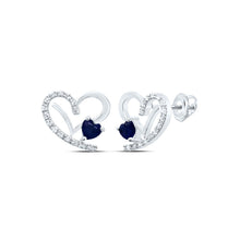 Load image into Gallery viewer, Heart Blue Sapphire Earrings in 14K White Gold - Splendid Jewellery