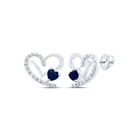 Heart Blue Sapphire Earrings in 14K White Gold - Splendid Jewellery
