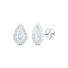 10K White Gold Elegant Earrings with Diamond with Fine Detail - Splendid Jewellery