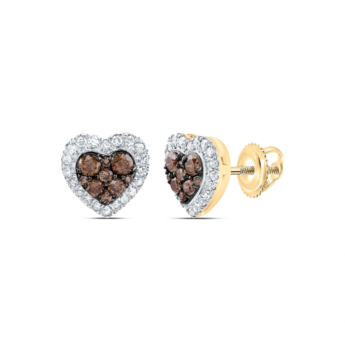 14K Yellow Gold Heart Diamond Stud Earrings - Splendid Jewellery