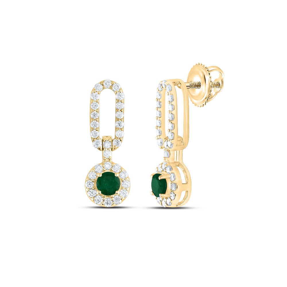 14K Yellow Gold Modern Emerald Earrings with Elegant Styling - Splendid Jewellery