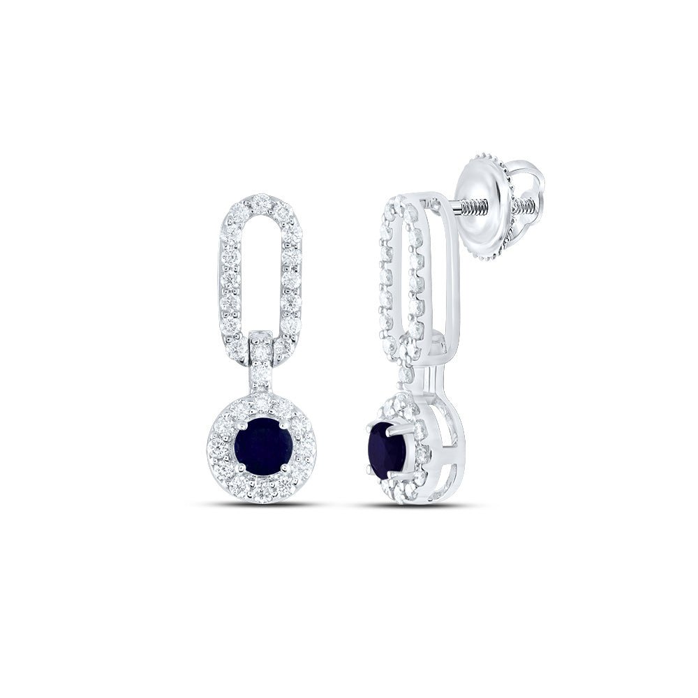 14K White Gold Blue Sapphire Earrings 1/3 Cttw - Splendid Jewellery