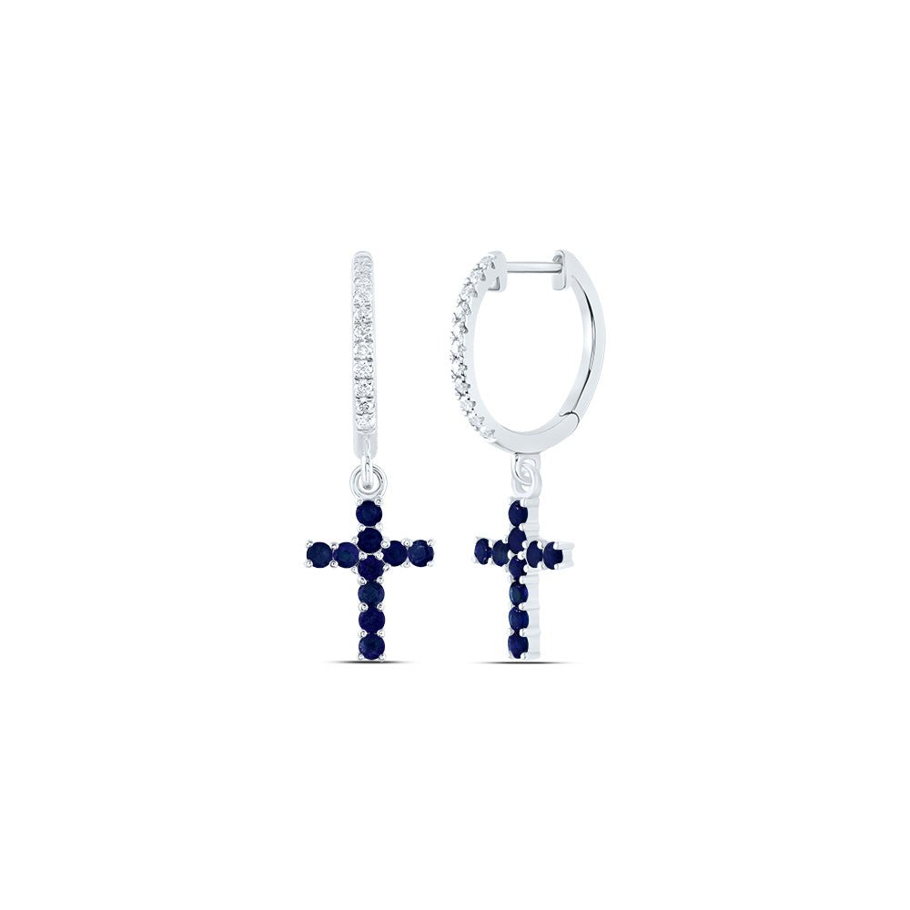 14K White Gold Elegant Earrings with Blue Sapphire with Elegant Styling - Splendid Jewellery