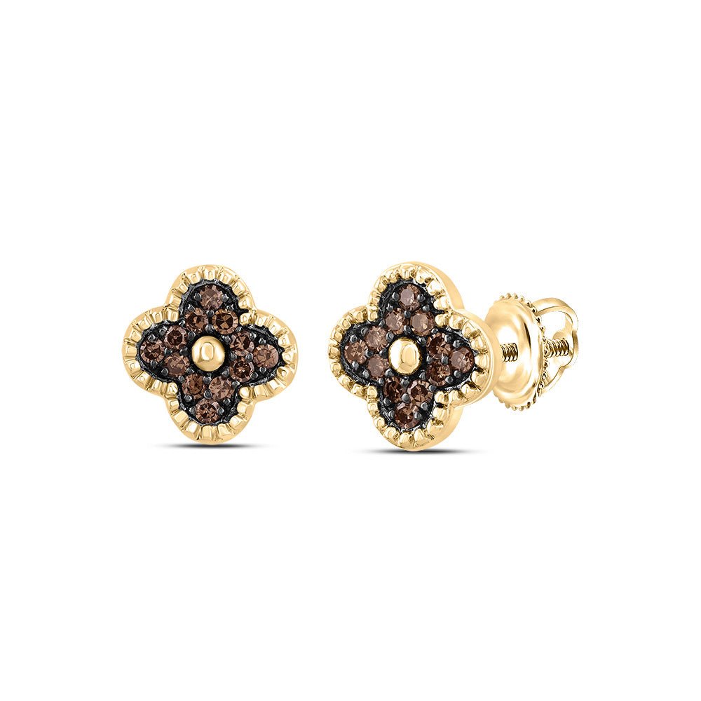 10K Yellow Gold Elegant Stud Earrings with Diamond with Fine Detail - Splendid Jewellery