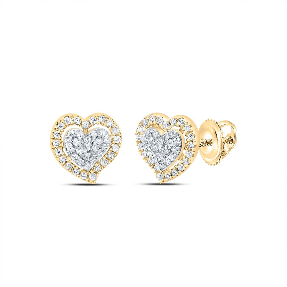 Heart Diamond Earrings in 10K Yellow Gold with Fine Detail - Splendid Jewellery