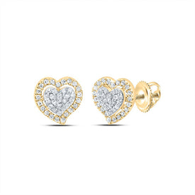 Heart Diamond Earrings in 10K Yellow Gold with Fine Detail - Splendid Jewellery