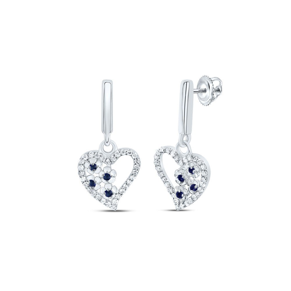 10K White Gold Gift - Ready Blue Sapphire Earrings with Fine Detail - Splendid Jewellery