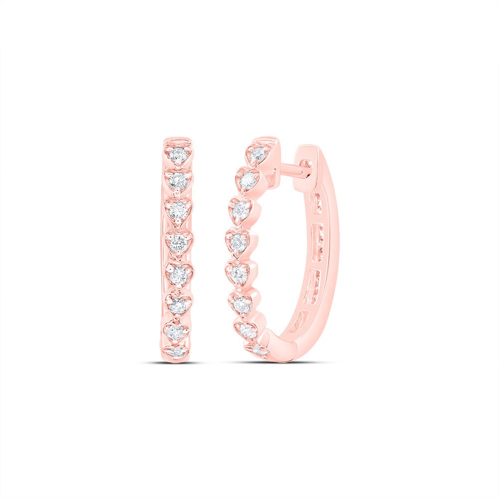 10K Rose Gold Heart Diamond Hoop Earrings - Splendid Jewellery