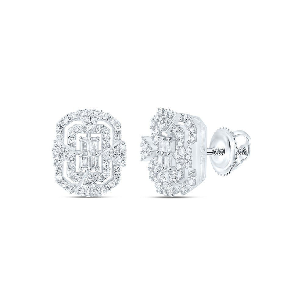10K White Gold Elegant Stud Earrings with Emerald - Splendid Jewellery