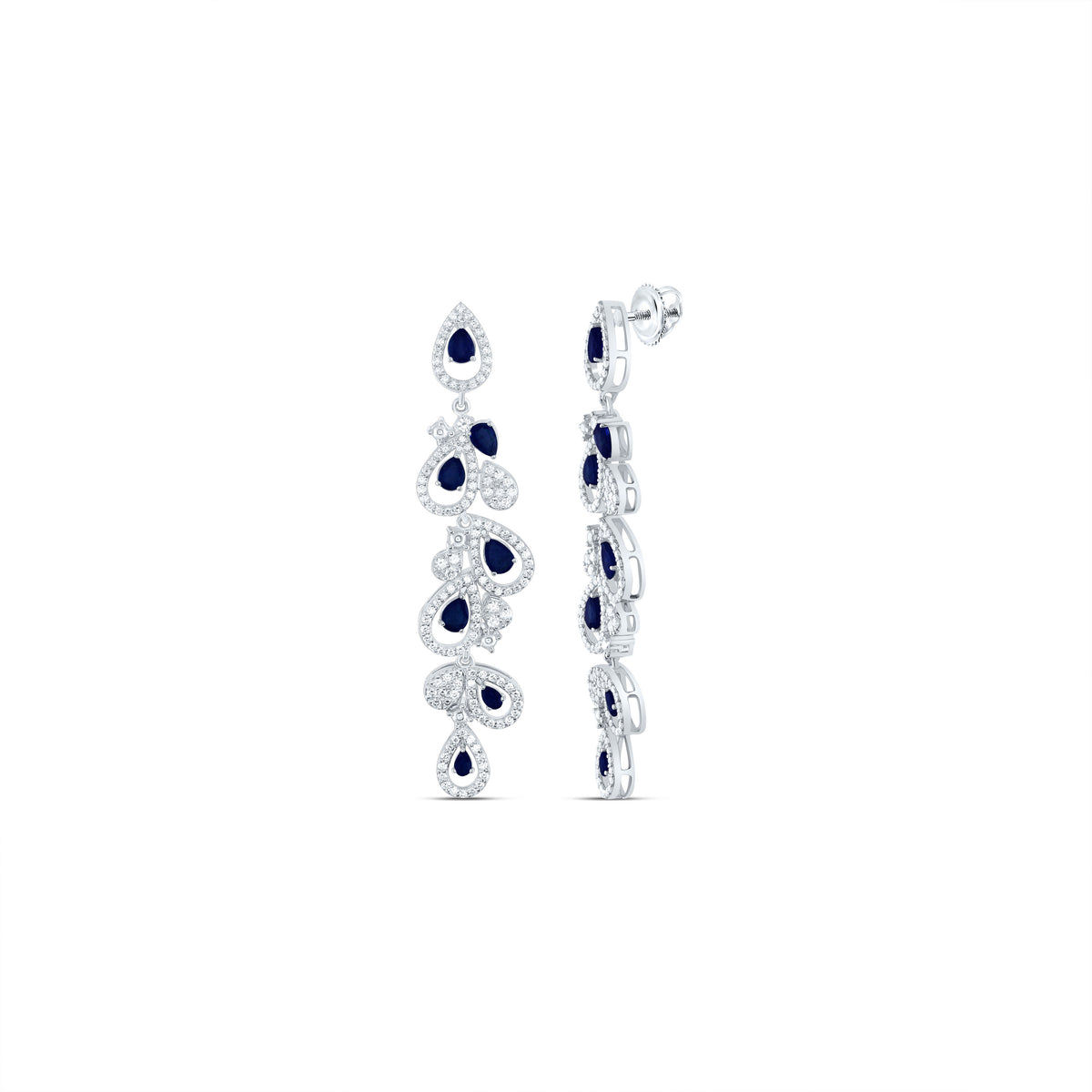 Blue Sapphire Earrings in 14K White Gold with Elegant Styling - Splendid Jewellery