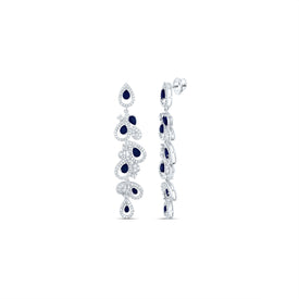 Blue Sapphire Earrings in 14K White Gold with Elegant Styling - Splendid Jewellery