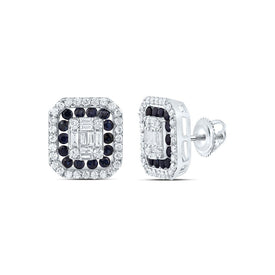 14K White Gold Modern Blue Sapphire Earrings with Fine Detail - Splendid Jewellery