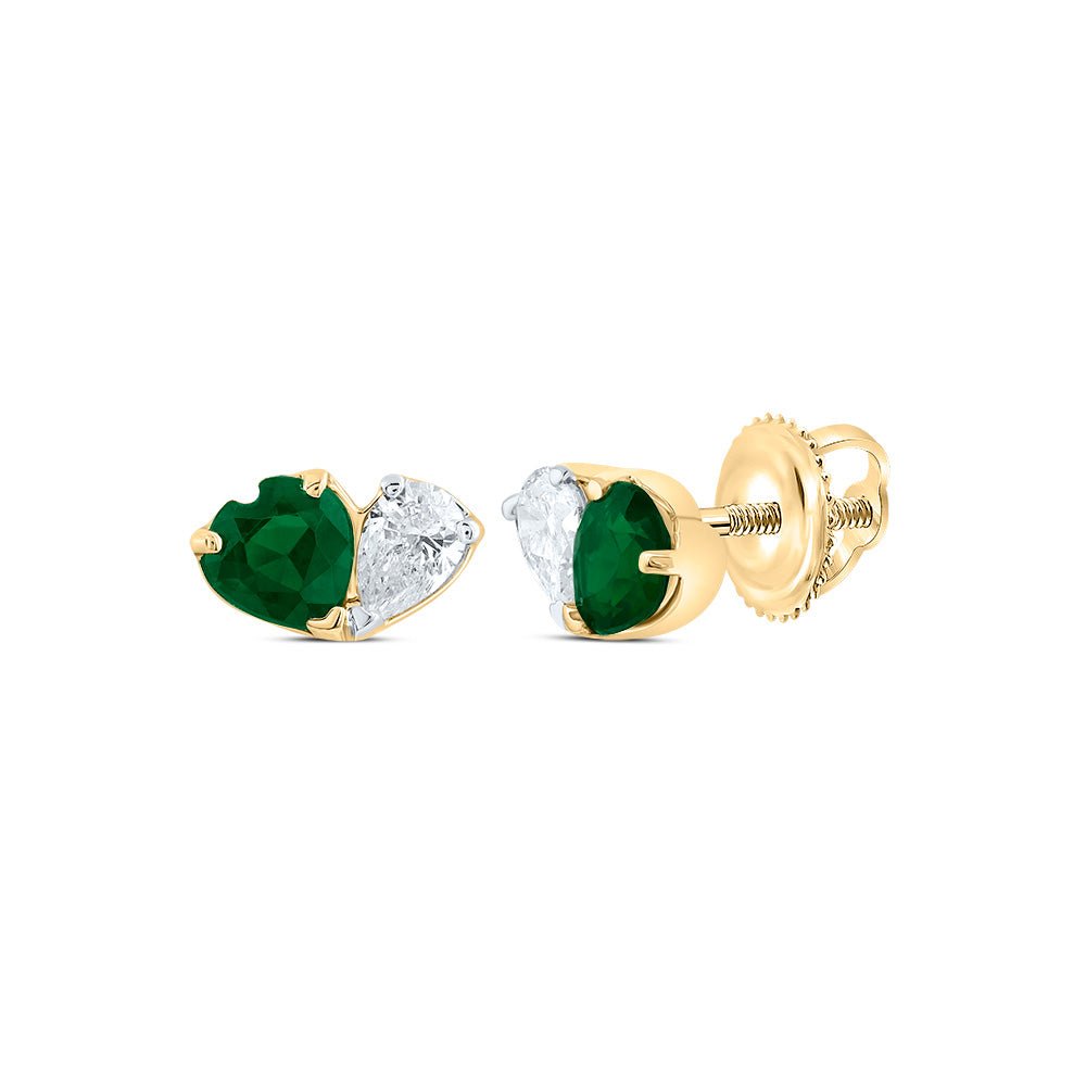 14K Yellow Gold Emerald Stud Earrings 1/10 Cttw - Splendid Jewellery