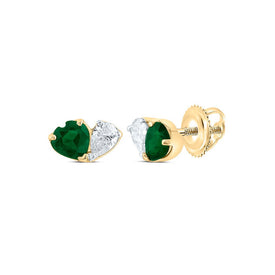14K Yellow Gold Emerald Stud Earrings 1/10 Cttw - Splendid Jewellery