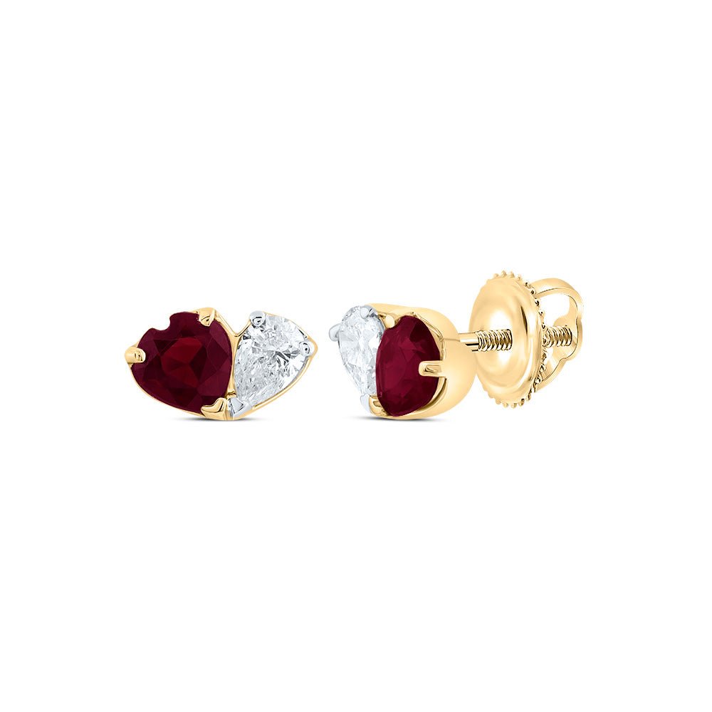 14K Yellow Gold Heart Ruby Stud Earrings - Splendid Jewellery