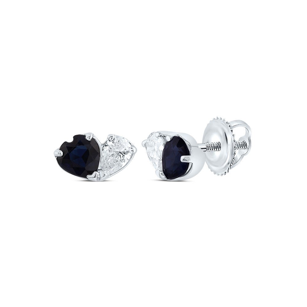 14K White Gold Heart Blue Sapphire Stud Earrings - Splendid Jewellery