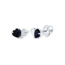 Load image into Gallery viewer, 14K White Gold Heart Blue Sapphire Stud Earrings - Splendid Jewellery