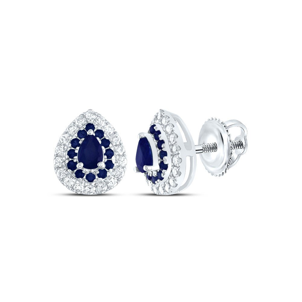 Blue Sapphire Stud Earrings in 14K White Gold Gift Edition - Splendid Jewellery