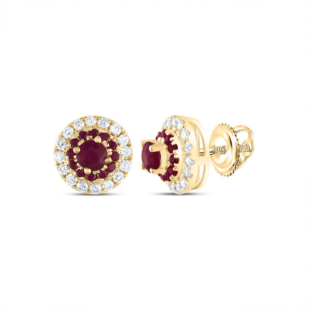 14K Yellow Gold Elegant Stud Earrings with Ruby with Fine Detail - Splendid Jewellery