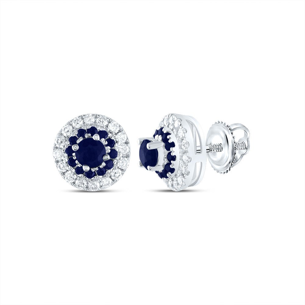 Blue Sapphire Stud Earrings in 14K White Gold with Elegant Styling - Splendid Jewellery