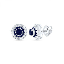 Load image into Gallery viewer, Blue Sapphire Stud Earrings in 14K White Gold with Elegant Styling - Splendid Jewellery