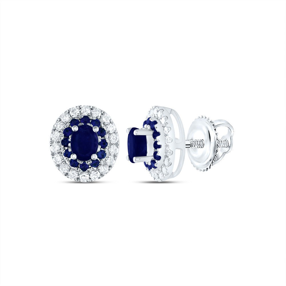 14K White Gold Oval Blue Sapphire Stud Earrings - Splendid Jewellery