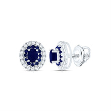 Load image into Gallery viewer, 14K White Gold Oval Blue Sapphire Stud Earrings - Splendid Jewellery
