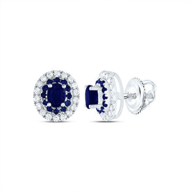 14K White Gold Oval Blue Sapphire Stud Earrings - Splendid Jewellery