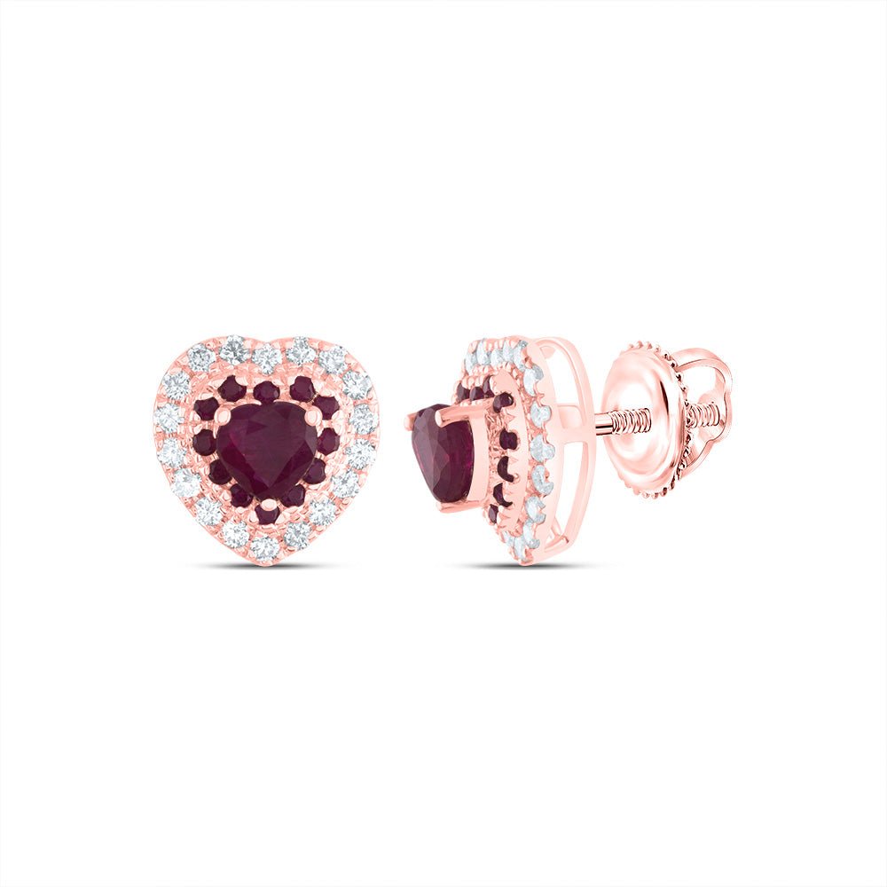Heart Ruby Stud Earrings 1/5 Cttw - Splendid Jewellery