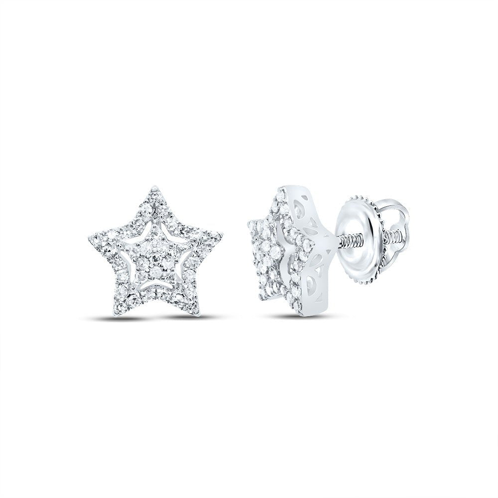 10K White Gold Elegant Stud Earrings with Diamond with Fine Detail - Splendid Jewellery