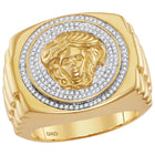 10kt Yellow Gold Mens Round Diamond Gorgon Medusa Ribbed Cluster Ring 1/2 Cttw - Top View