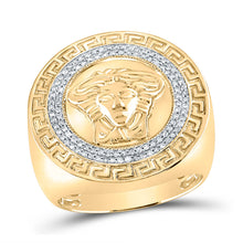 Load image into Gallery viewer, 10kt Yellow Gold Mens Round Diamond Medusa Face Greek Key Fashion Ring 1/3 Cttw - Top View